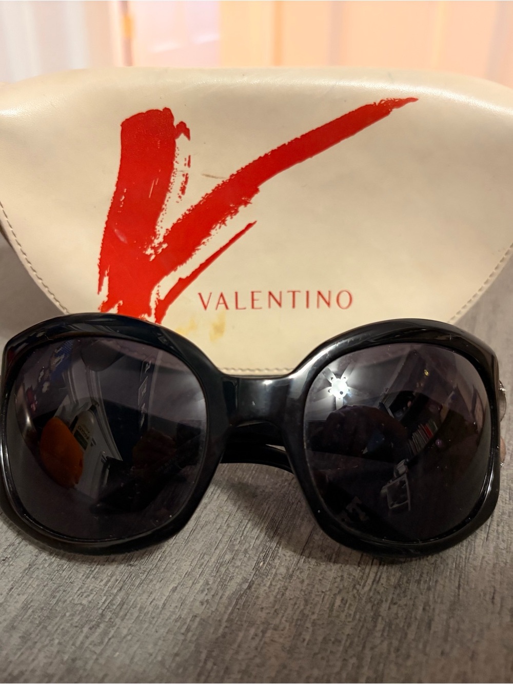 Valentino Black Oversized Women's Sunglasses with Dark Lenses
